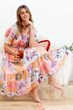 MEDINA FLORAL PATCHWORK BOHO DRESS