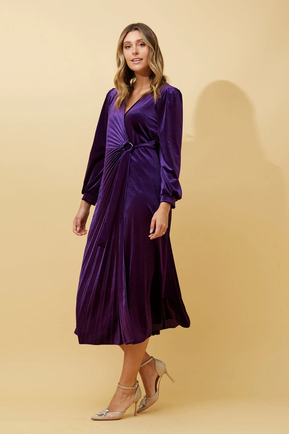 KENNEDY WRAP FRONT PLEATED VELVET MIDI DRESS - Image 12