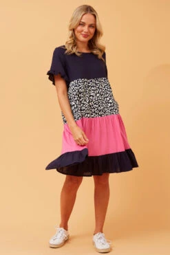 KELLY COLOUR BLOCK LINEN DRESS