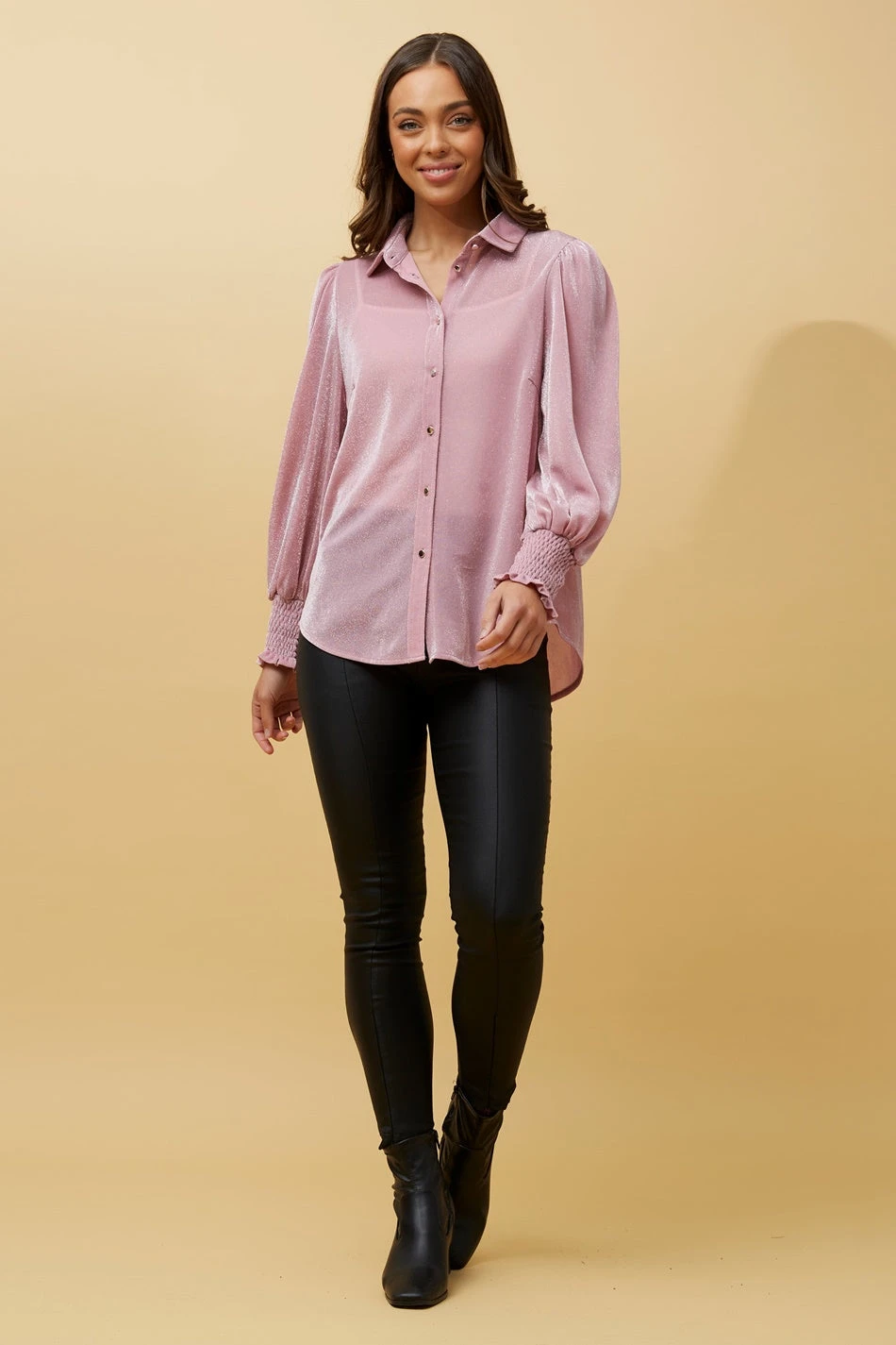 BESSIE LONG BALLOON SLEEVES GLITTER SHIRT