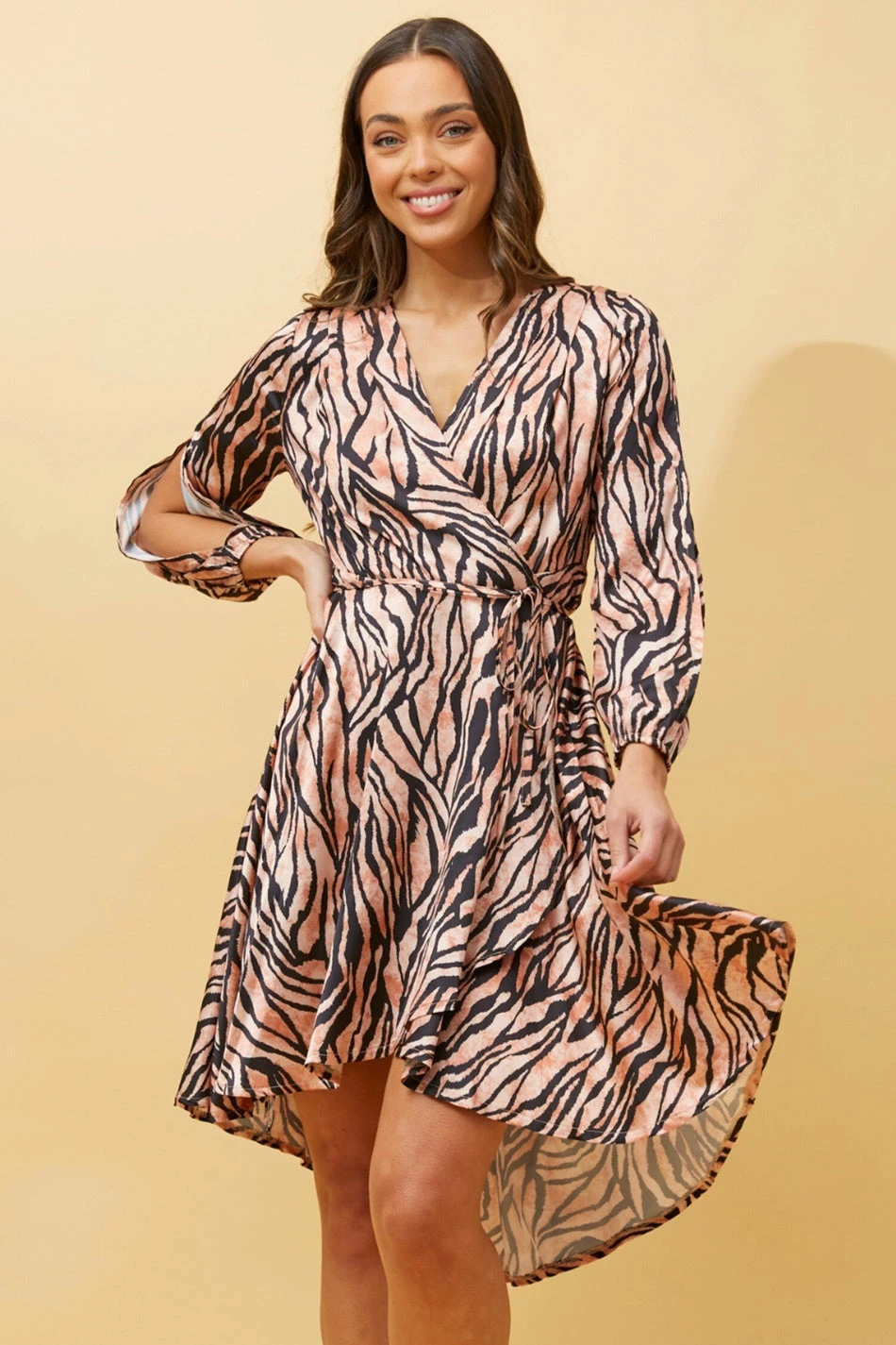 WILLOW ANIMAL STRIPE SATIN WRAP DRESS - Image 3