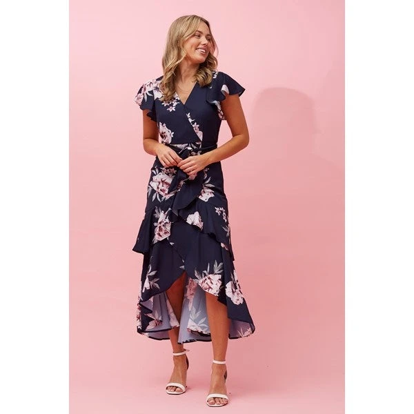 DENVER FLORAL RUFFLE HEM HI LOW DRESS - Image 8