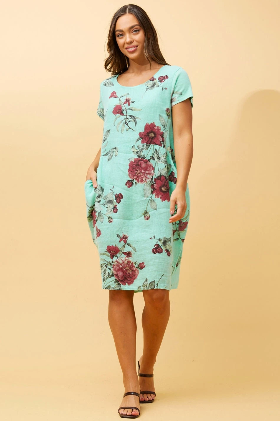 MESSINA FLORAL LINEN SHORT DRESS - Image 4