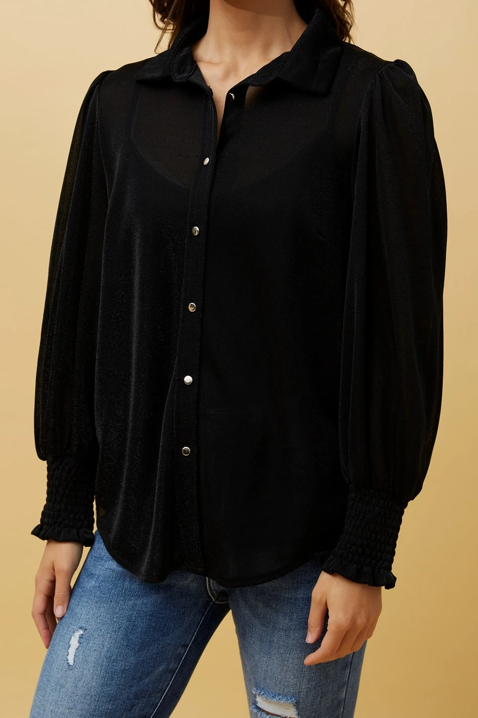 BESSIE LONG BALLOON SLEEVES GLITTER SHIRT - Image 5