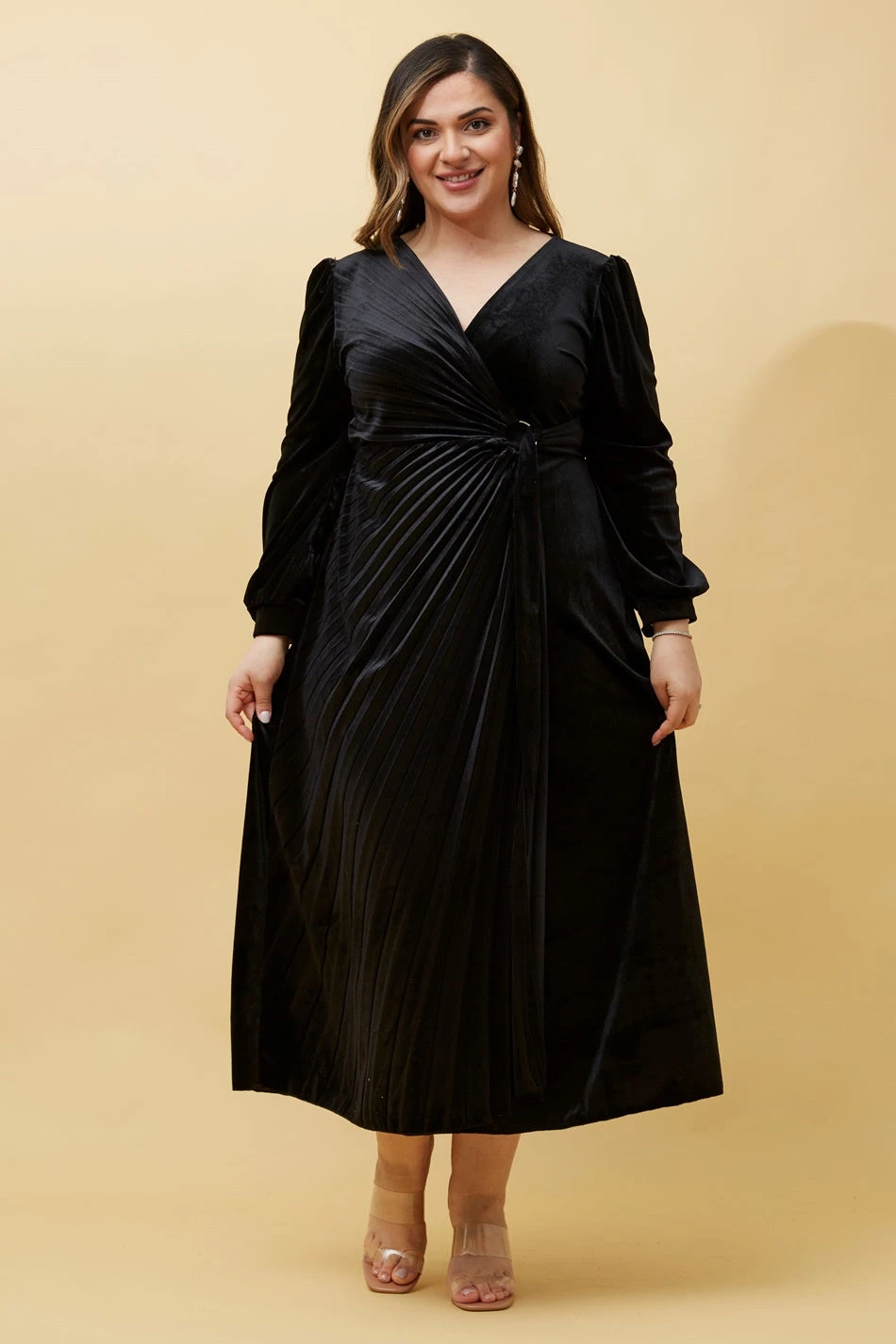 KENNEDY WRAP FRONT PLEATED VELVET MIDI DRESS - Image 4