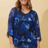 DILLIANA LEAF PRINT DOUBLE LAYERED TOP