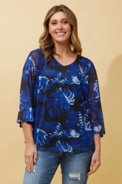 DILLIANA LEAF PRINT DOUBLE LAYERED TOP