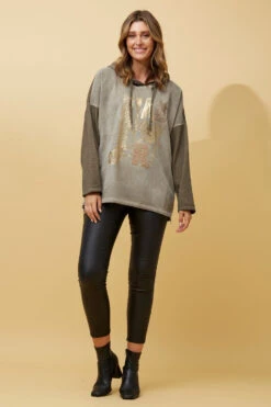 SONATA FOIL PRINT HOODED TOP