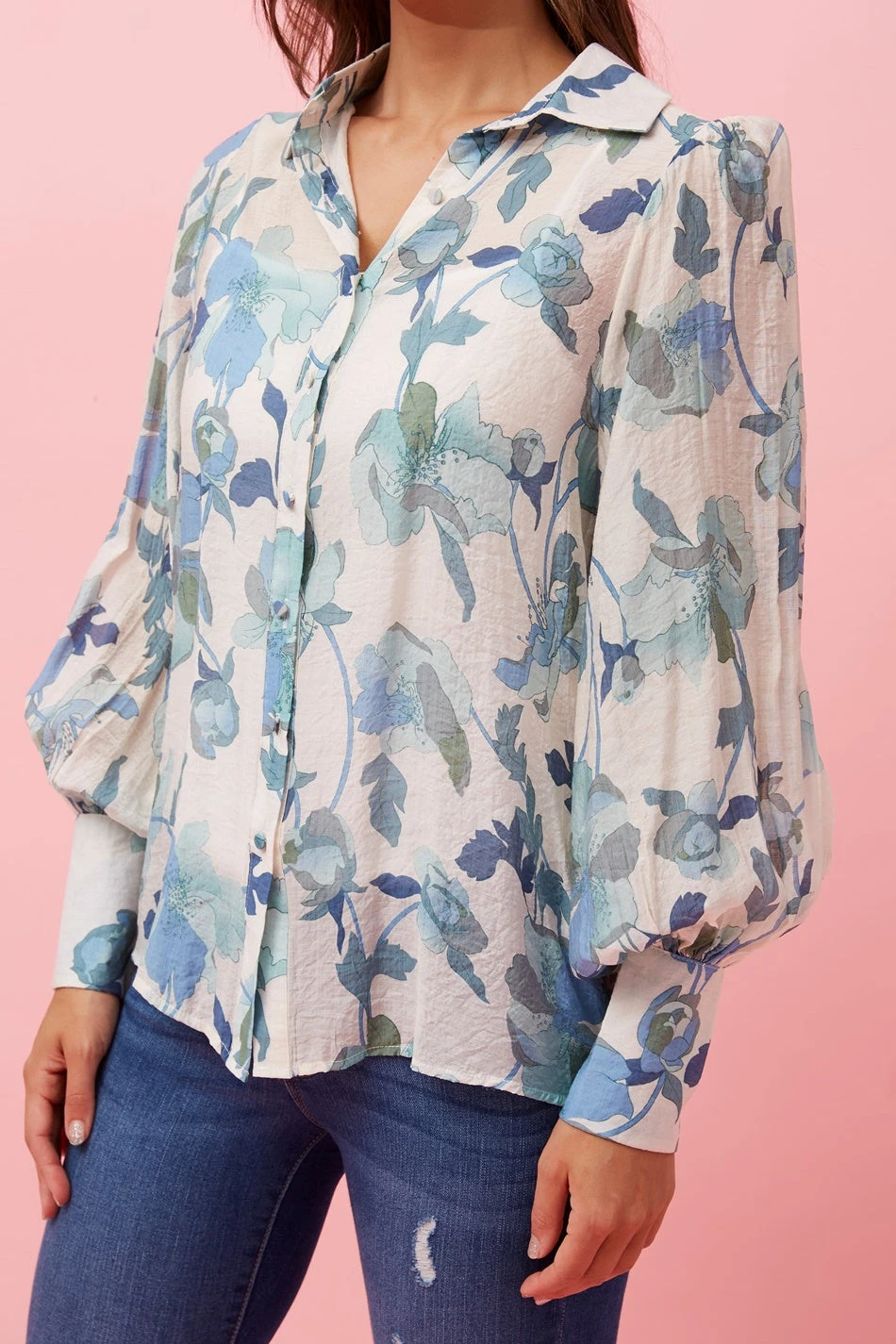 BELLE LONG BALLOON SLEEVE FLORAL SHIRT - Image 6
