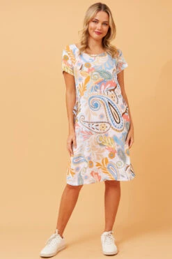MESSINA PAISLEY LINEN DRESS