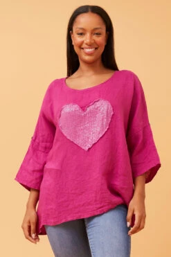 ZONYA SEQUIN PATCH LINEN TOP