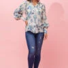 BELLE LONG BALLOON SLEEVE FLORAL SHIRT