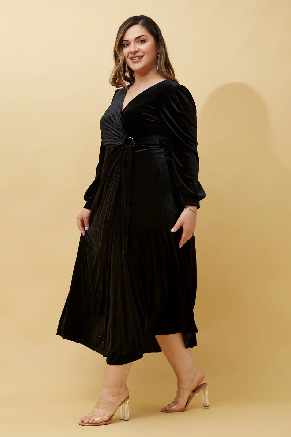 KENNEDY WRAP FRONT PLEATED VELVET MIDI DRESS - Image 6