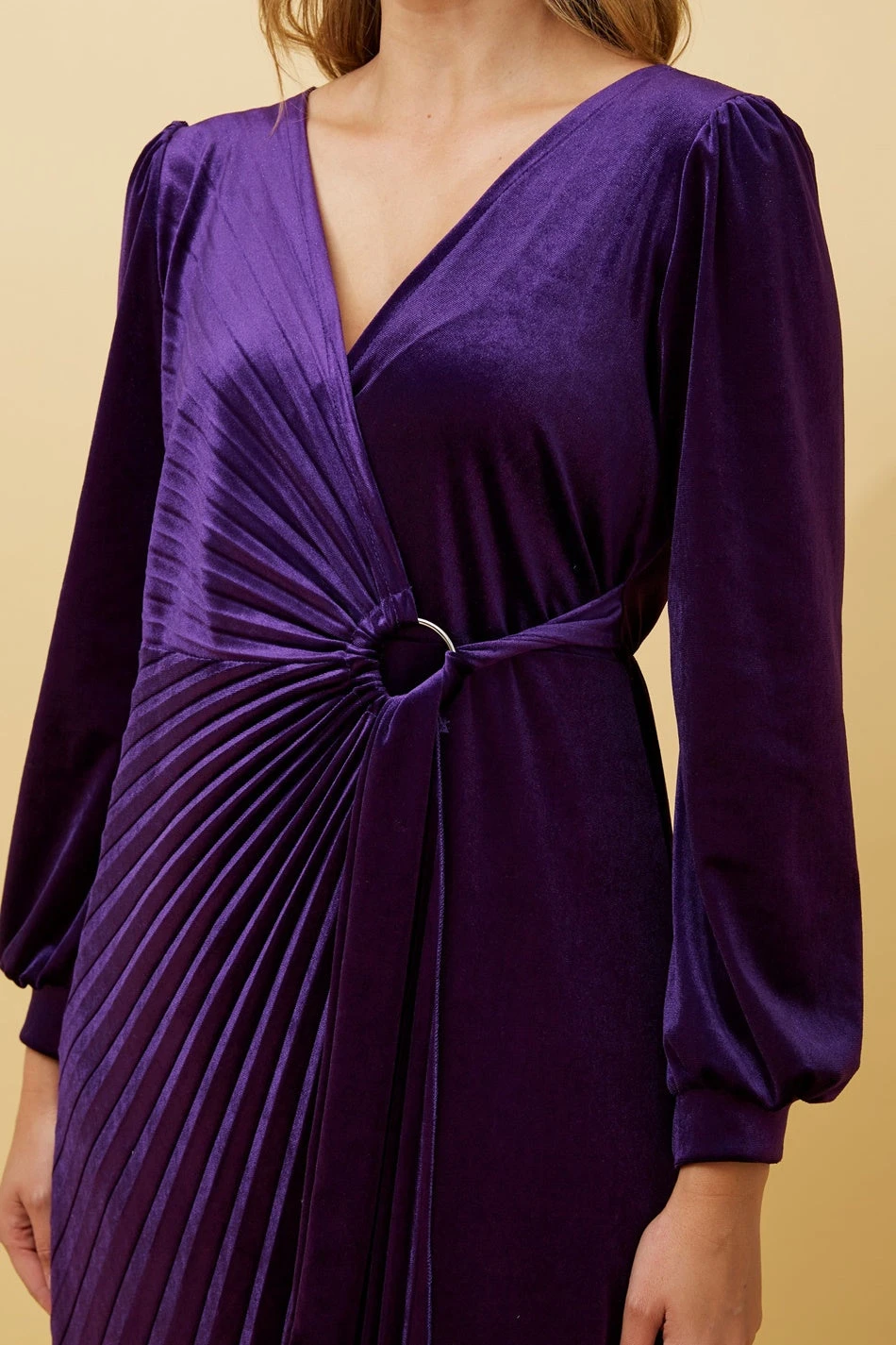 KENNEDY WRAP FRONT PLEATED VELVET MIDI DRESS - Image 11