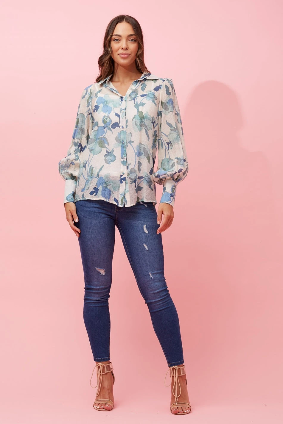 BELLE LONG BALLOON SLEEVE FLORAL SHIRT - Image 5