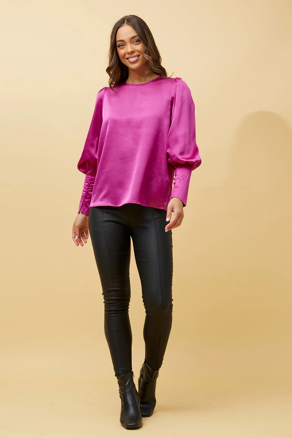DOM BALLOON SLEEVE SATIN BLOUSE - Image 4