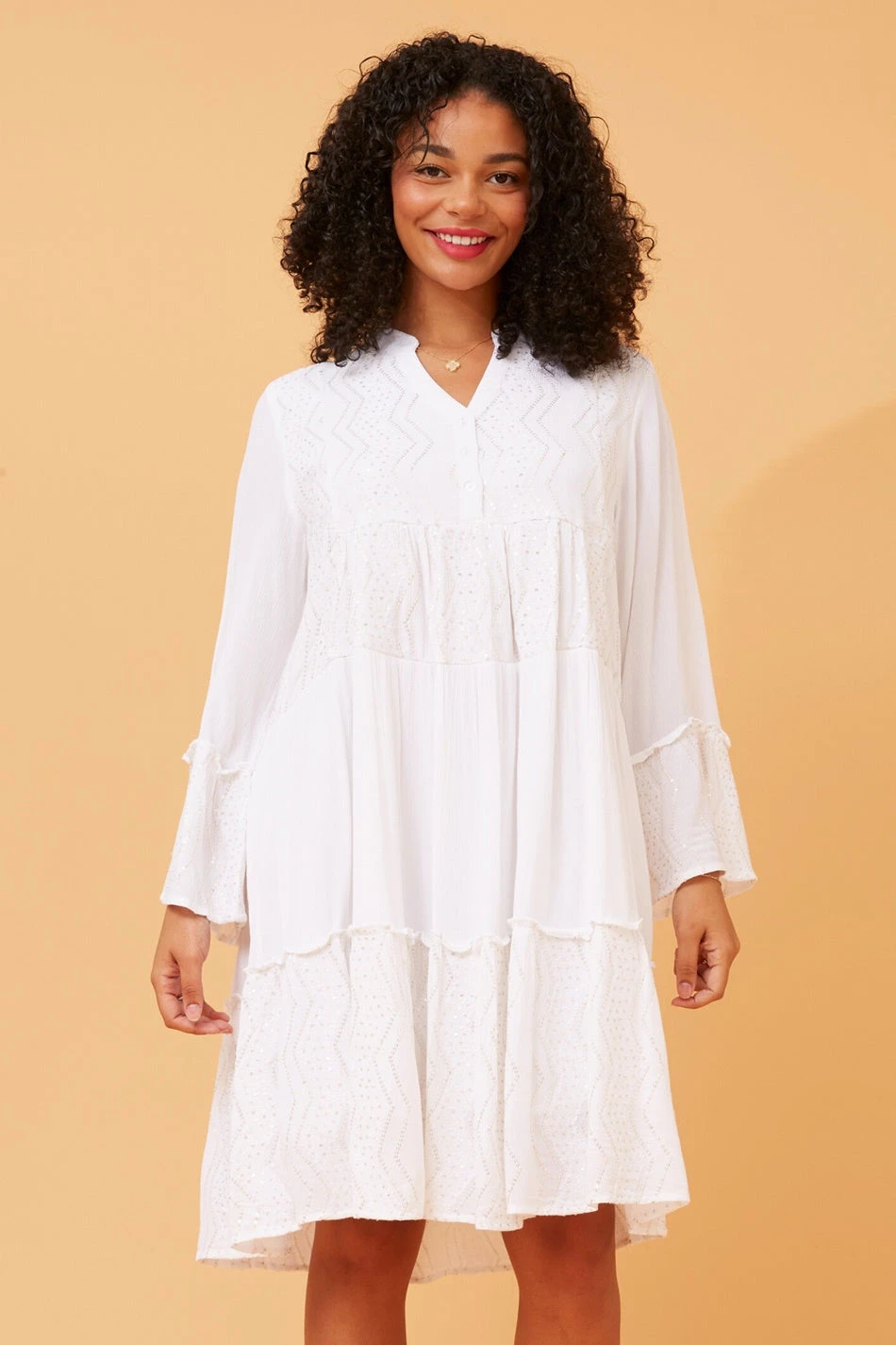 RENUKA SEQUIN DETAIL TIERED DRESS