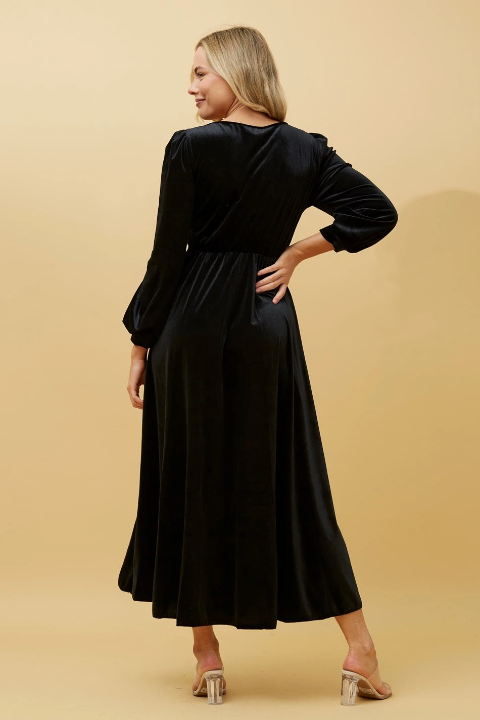 KENNEDY WRAP FRONT PLEATED VELVET MIDI DRESS - Image 8