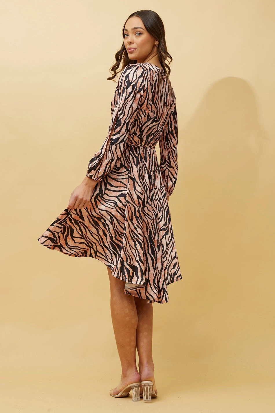 WILLOW ANIMAL STRIPE SATIN WRAP DRESS - Image 7