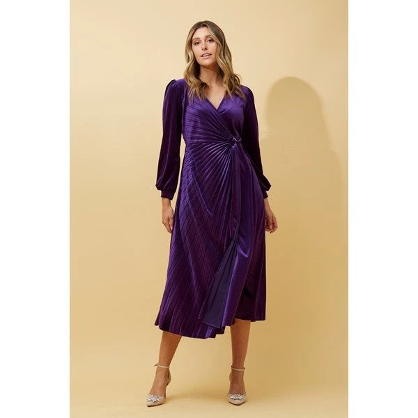 KENNEDY WRAP FRONT PLEATED VELVET MIDI DRESS - Image 15