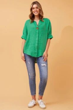 PALERMO BUTTON DETAIL LINEN TOP