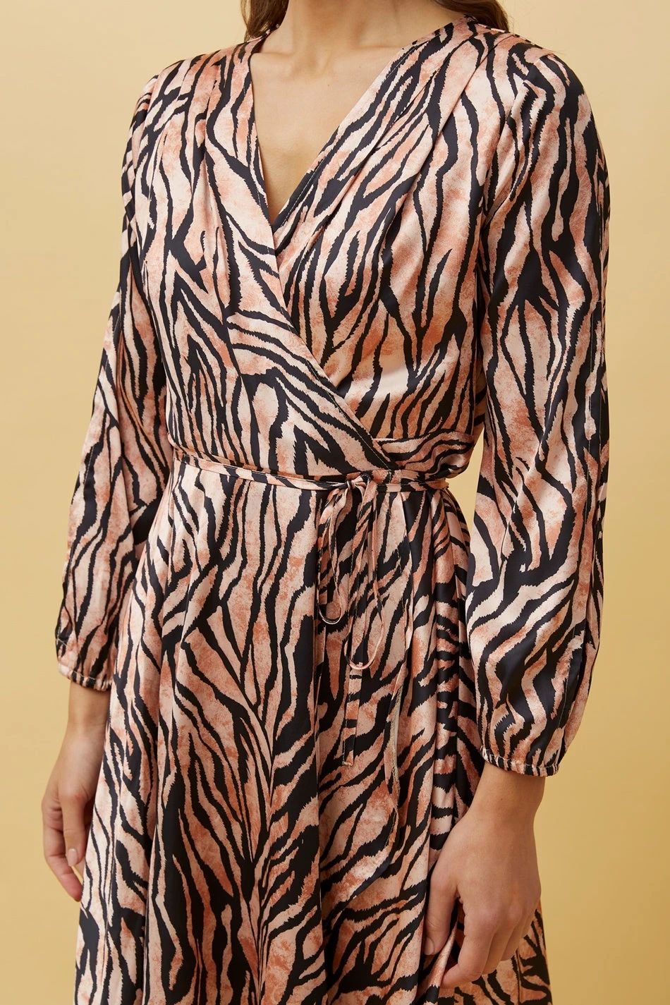 WILLOW ANIMAL STRIPE SATIN WRAP DRESS - Image 8