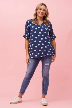 KENDRA POLKA DOT BUTTON DETAIL TOP