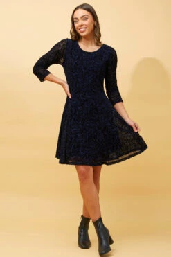 CAMILA FLOCKING PRINT LACE SHORT DRESS