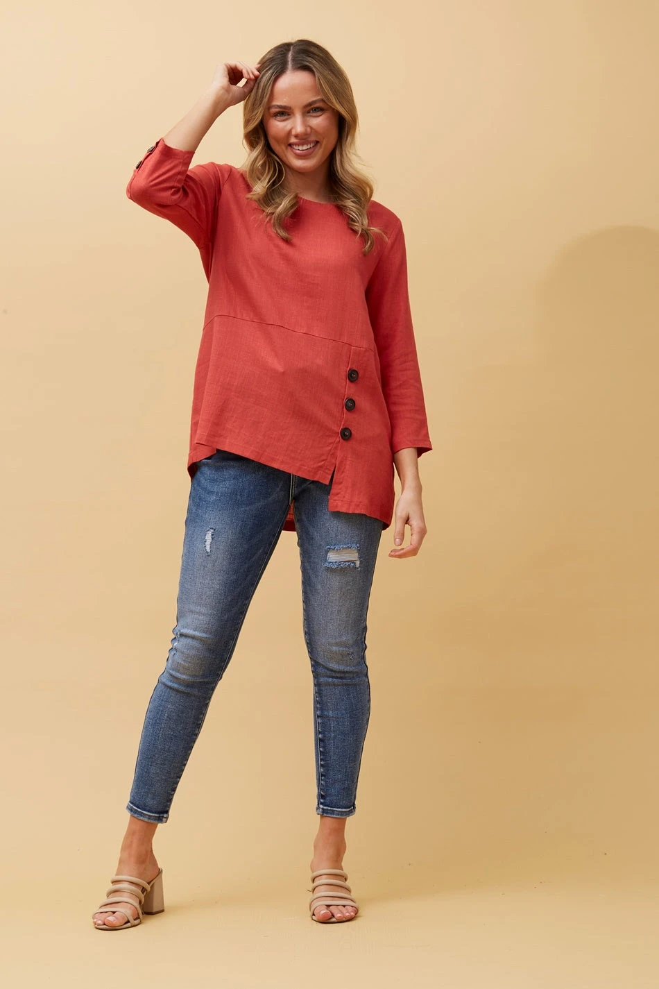 BUTTON DETAIL LINEN TOP - Image 4