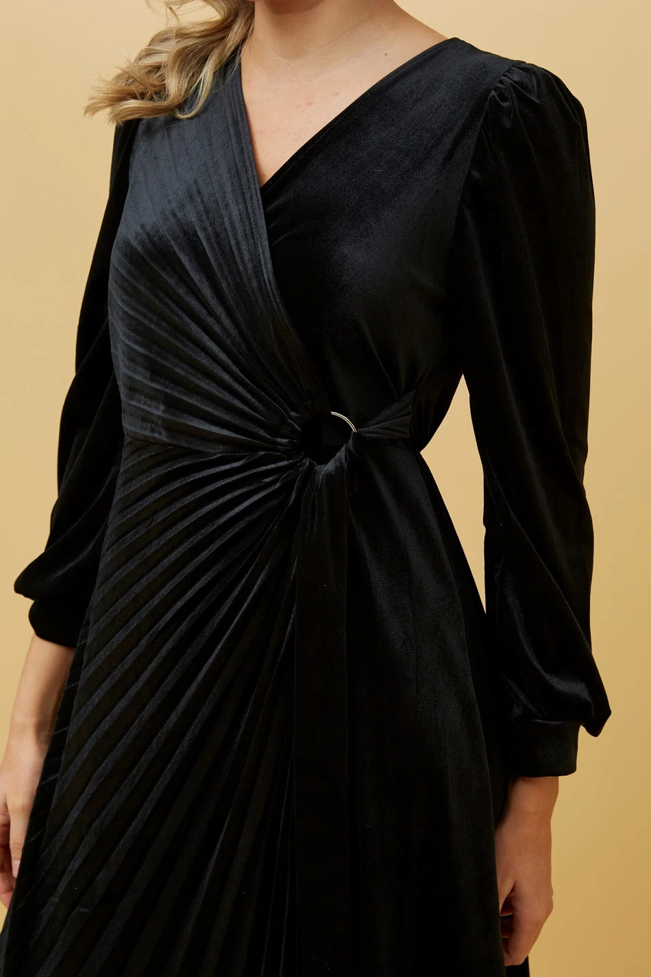 KENNEDY WRAP FRONT PLEATED VELVET MIDI DRESS - Image 5