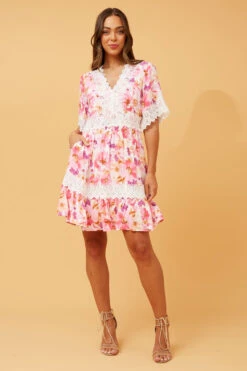 LAYLA LACE TRIM FLORAL DRESS