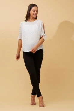 COLD SHOULDER FOIL PRINT BLOUSE