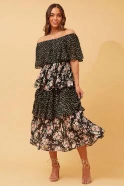 SAMARA TIERED PLEATED FLORAL DRESS