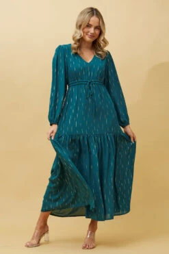 CRYSTELLE GOLD FOIL PRINT MAXI DRESS