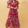 DAWN FLORAL TIERED MIDI DRESS