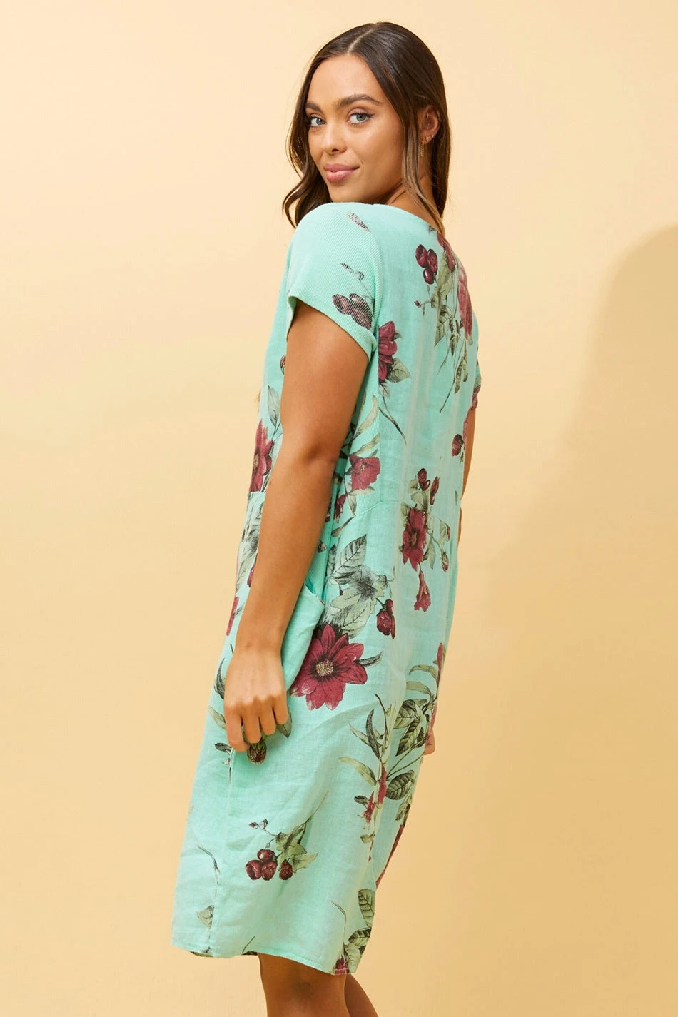 MESSINA FLORAL LINEN SHORT DRESS - Image 5