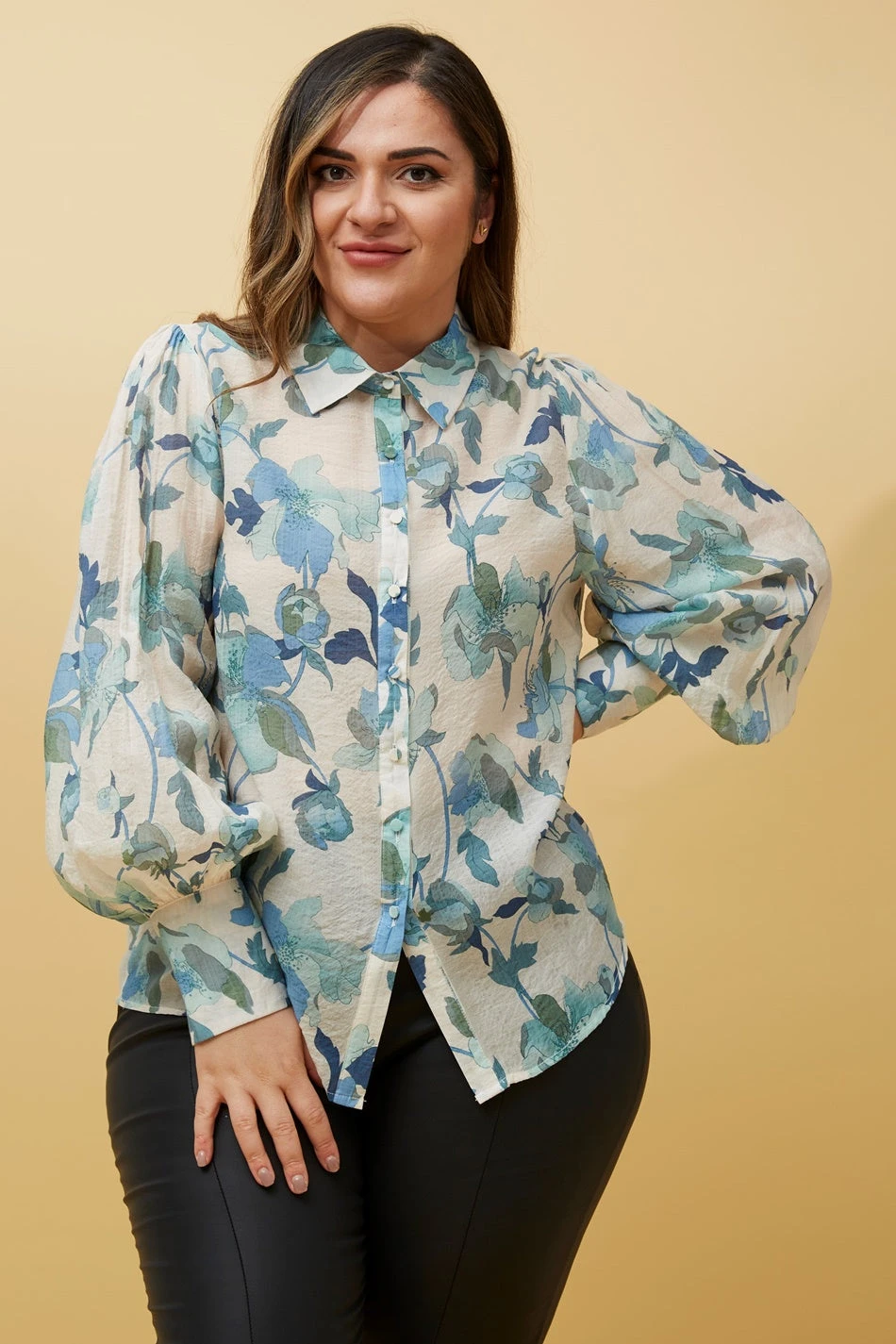 BELLE LONG BALLOON SLEEVE FLORAL SHIRT - Image 4