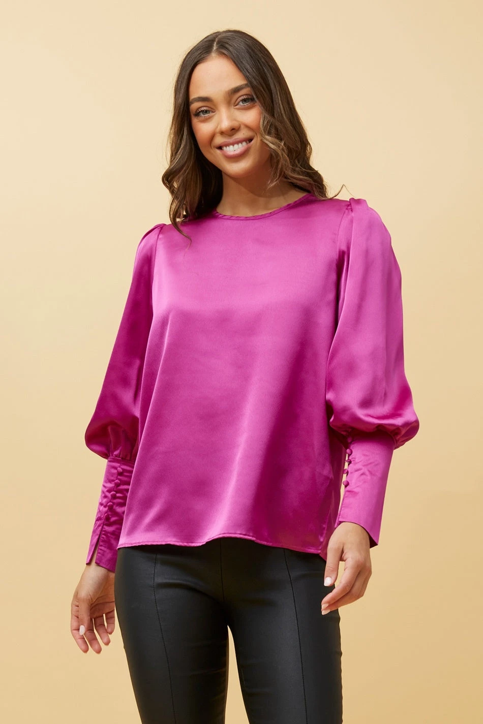 DOM BALLOON SLEEVE SATIN BLOUSE - Image 3