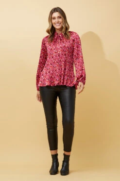 PETA ANIMAL PRINT PLEATED BLOUSE