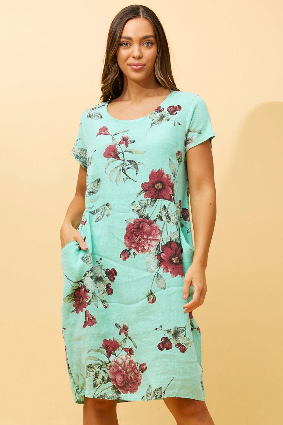 MESSINA FLORAL LINEN SHORT DRESS - Image 3