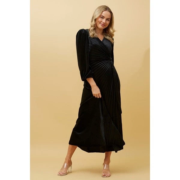 KENNEDY WRAP FRONT PLEATED VELVET MIDI DRESS - Image 14
